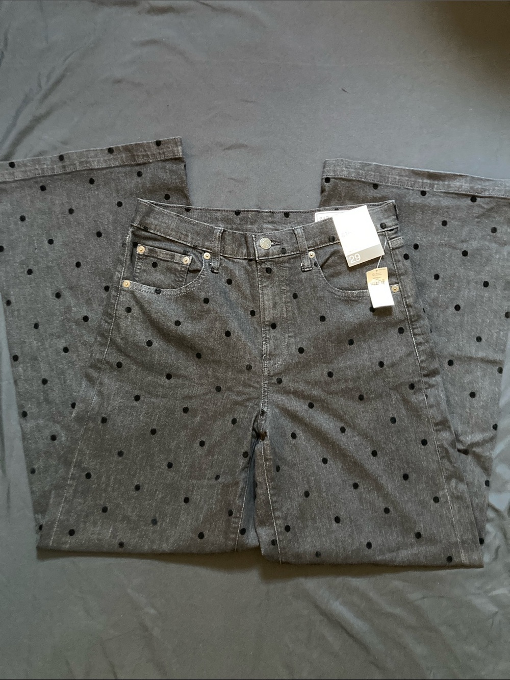 GAP Women's Jeans Wide Leg High Waist Black Polka Dot Denim Size 29